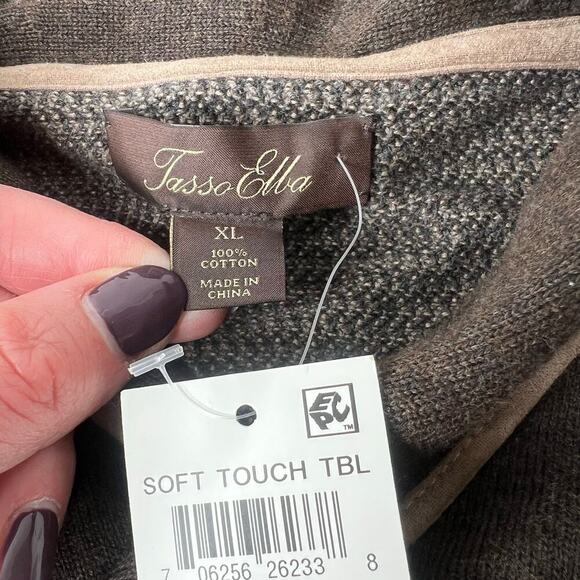 NWT Tasso Elba Men’s Shawl Neck Collar Sweater Brown Pullover XL 100% Cotton - Picture 6 of 7